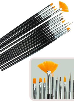 Набор кистей (12шт) для росписи черная ручка (кисточки для рисования, кисточки для моделирования, маникюрные)1 фото