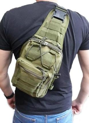 Мужская сумка тактическая 5л через плечо - армейская барсетка на грудь олива  (2012-m02g)3 фото