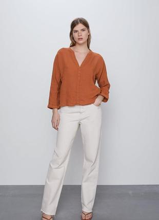 Стильная льняная блуза, рубашка в стиле casual от zara