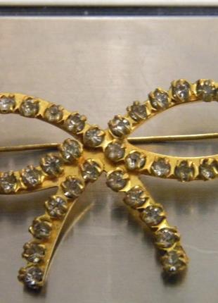 Винтажная брошь бантик позолота люм бижутерия ссср №1638