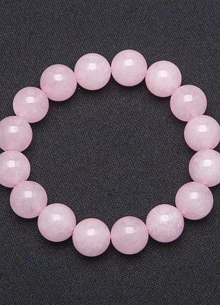 Браслет на резинці натуральний рожевий кварц гладка кулька d-12мм+-