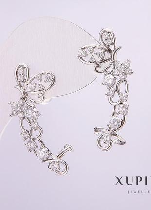 Кафф xuping родий с белыми камнями 33х12мм+-