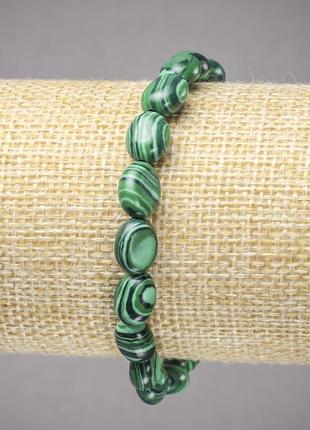 Браслет на резинці малахіт (прес.) гладкий овал d-10х8мм+- l-18см+-