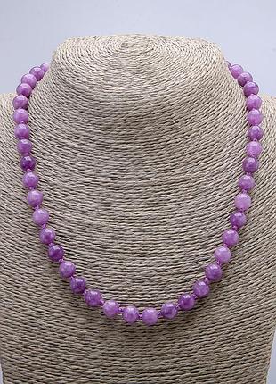 Намисто з натурального тонованого кварцу гладка кулька d-8(+-)мм l-46см+-