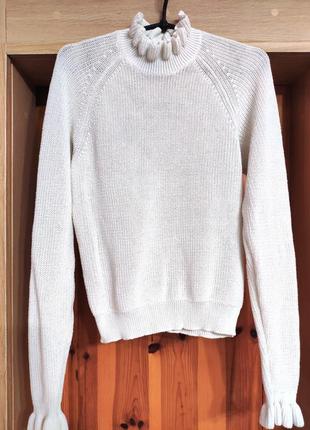 Бренду h&amp;m вязаный белый женский свитер с рюшами до длинного рукава4 фото