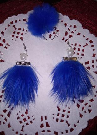 Комплект сережки і кільце з натурального хутра