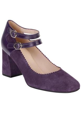 Фиолетовые сливовые кожаные, смшевые туфли на ремешках испания madeleine3 фото