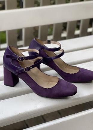 Фиолетовые сливовые кожаные, смшевые туфли на ремешках испания madeleine7 фото