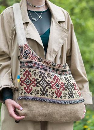 Лляна сумка через плече «цімбора» ручної роботи в стилістиці етно.