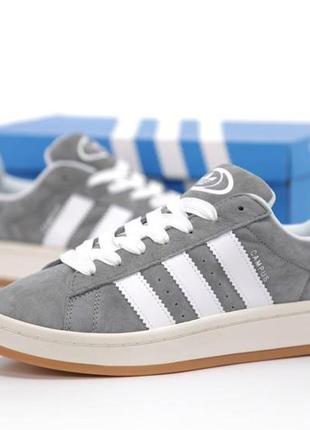 Чоловічі замшеві кросівки  adidas campus grey/white (класичні кросівки адідас кампус сірі з білим)