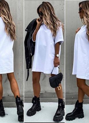 Платье-туника
удлинённая футболка 

однотонное классическое платье - футболка из летней хлопковой ткани3 фото