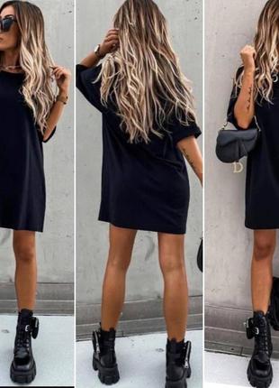 Платье-туника
удлинённая футболка 

однотонное классическое платье - футболка из летней хлопковой ткани2 фото