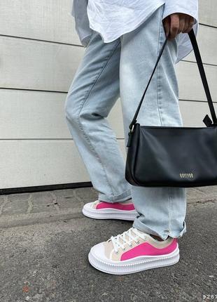 Цветные кроссовки беж-розовый на платформе из качественного текстиля 💔10 фото