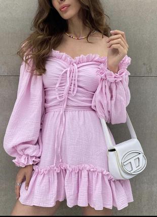 Розовое муслиновое платье барби 🌷 хлопковая мини-платье barbie 💔2 фото