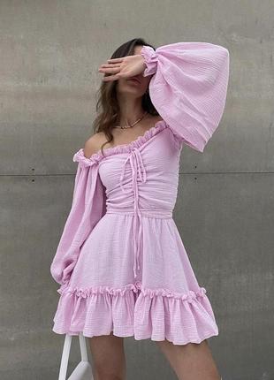 Розовое муслиновое платье барби 🌷 хлопковая мини-платье barbie 💔3 фото