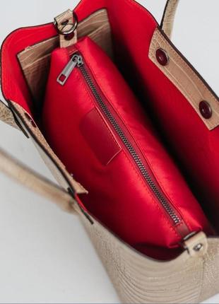 Итальянская сумка кожаная женская тоут сумка гладкая натуральная кожа бежевая ts0000203 фото