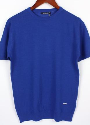 Мужская футболка с резинкой внизу, мягкий тянущийся материал, цвет синий