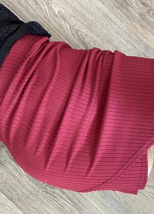 Бордовая юбка с/м boohoo в рубчик асимметрия1 фото