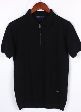 Мужская футболка поло с резинкой внизу, мягкий тянущийся материал, цвет черный