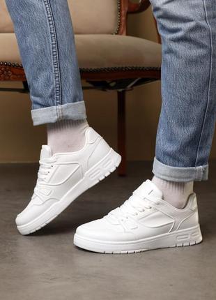 Стильные мужские белые кроссовки весенние-осенние, экокожа/замша, деми, мужская обувь
