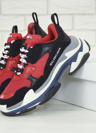 Кроссовки balenciaga triple s black red blue (кроссовки баленсиага красно-черно-синие многослойная подошва)37