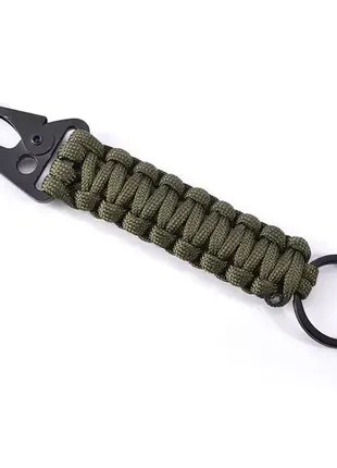 Армейский брелок-паракорд с карабином 2в1 оливковый1 фото
