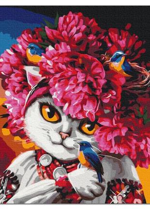 Картина по номерам на холсте с подрамником "цветущая кошка @marysha_art", набор акриловая живопись цифрами