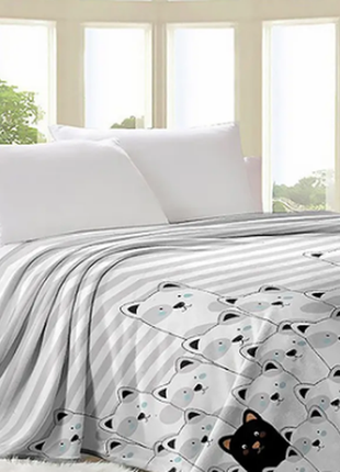 Щільний флісовий плед напівторне євро двошка — гарний подарунок котики коти кота