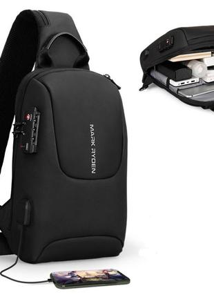 Однолямочный рюкзак mark ryden mr7039  кодовый замок 7л черный3 фото