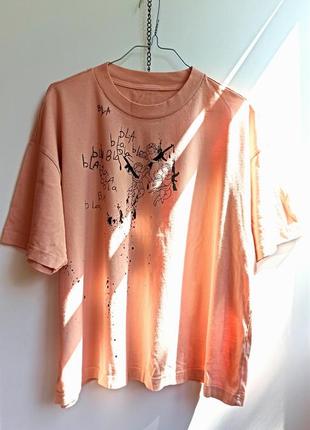 😇▪️angel custom oversize bla bla bla ▪️😇 кастомная оверсайз футболка ангел хлопка кастом ручная работа роспись персиковая пудровая1 фото