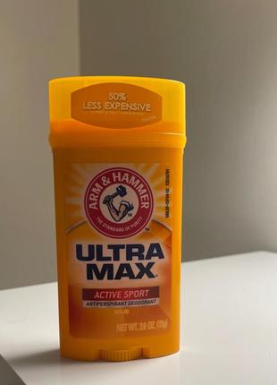 Arm & hammer ultramax твердий дезодорант-антиперспірант для чоловіків аромат «active sport» 73 г