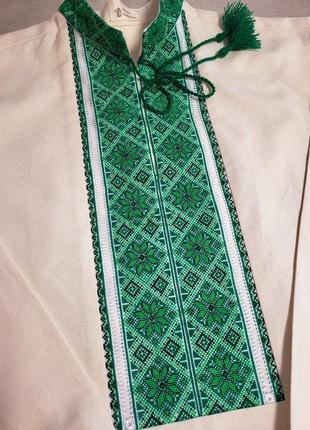 Чоловіча вишиванка ручної роботи з натуральної домотканої тканини "освіжна зелена" р.xl (54)6 фото