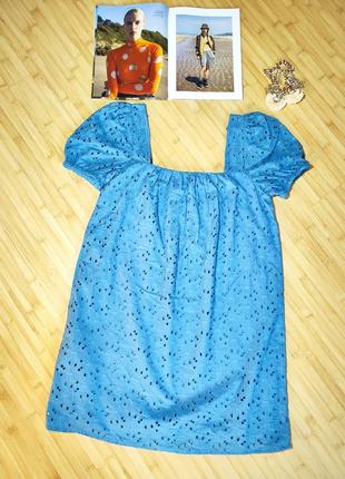 Calliope темно-голубое коттоновое платье с вышивкой ришелье2 фото