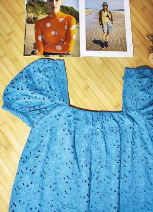 Calliope темно-голубое коттоновое платье с вышивкой ришелье3 фото