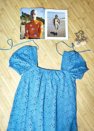 Calliope темно-голубое коттоновое платье с вышивкой ришелье4 фото