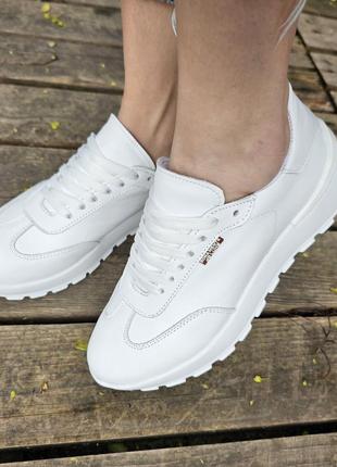 Белые кроссовки кожаные р32-41 family look кеды мокасины