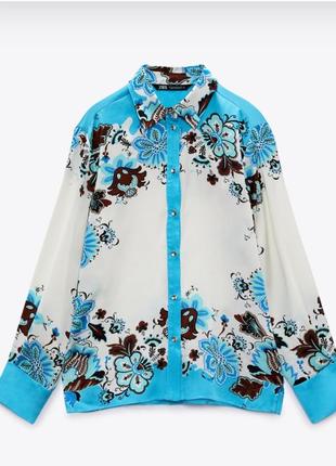 Атласная нежная сатиновая блуза в цветы zara1 фото