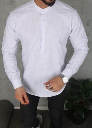 Стильна чоловіча сорочка однотонна оверсайз із бавовни (розміри s,m,l,хl,ххl), біла1 фото
