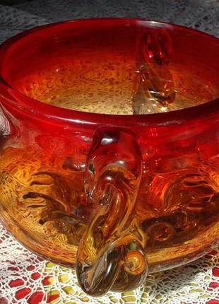 Конфетница салатница-красный чешский хрусталь времён ссср6 фото