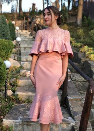 Платье розовое платье миди3 фото
