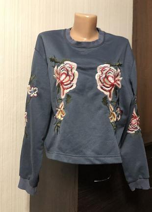 Синий свитшот с вышивкой паетками кофта
