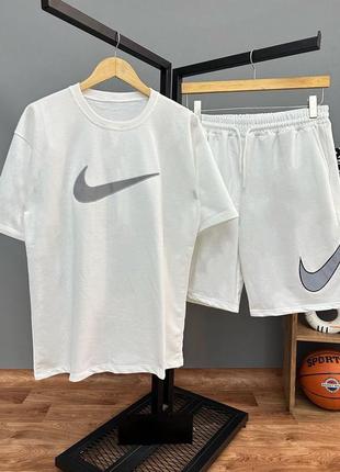 Брендовий чоловічий комплект / якісний комплект футболка + шорти nike в білому кольорі на літо