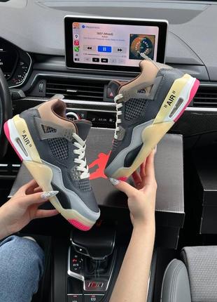 Женские кроссовки nike air jordan 4 x off-white grey pink