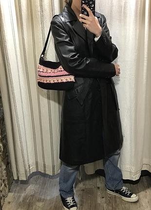 Винтажный кожаный тренч плащ  , винтаж  кожа vintage