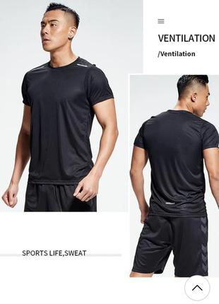 Футболка спортивная мужская чёрная синтетика, футболка влагоотводящая быстросохнущая , футболка для спортзала бега футбола велосипеды, футболка2 фото