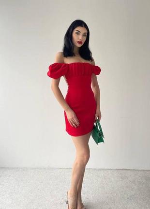 Красное мини платье с завязками8 фото