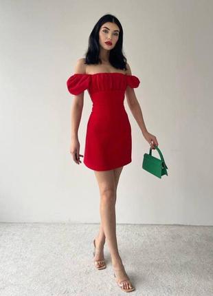 Красное мини платье с завязками5 фото