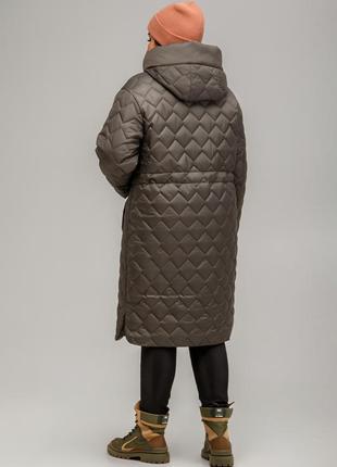 Теплое длинное демисезонное стеганое пальто куртка серые большие размеры3 фото
