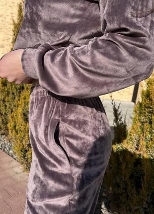 Черничный/фиолетовый натуральный велюровый спортивный/домашний костюм кофта и брюки s-l5 фото