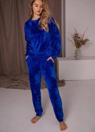 Синий/голубой/электрик натуральный велюровый спортивный/домашний костюм кофта и штаны s-l3 фото